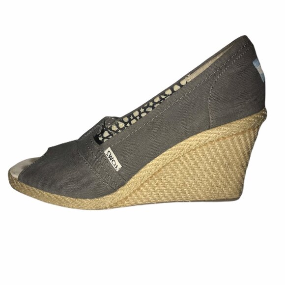 Toms Canvas Peep Espadrille Wedges Womens 7.5 Gray Work Dance Wedding - Picture 6 of 9